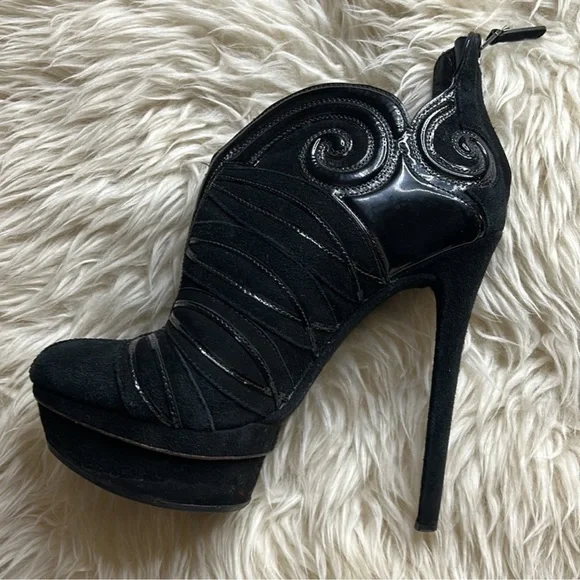 Brian Atwood Figara Suede Patent Platform Boots    Sz 6 - Picture 2 of 7